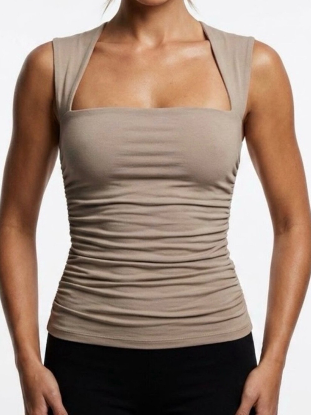 Abercrombie & Fitch Taupe Square-Neck Ruched Tank